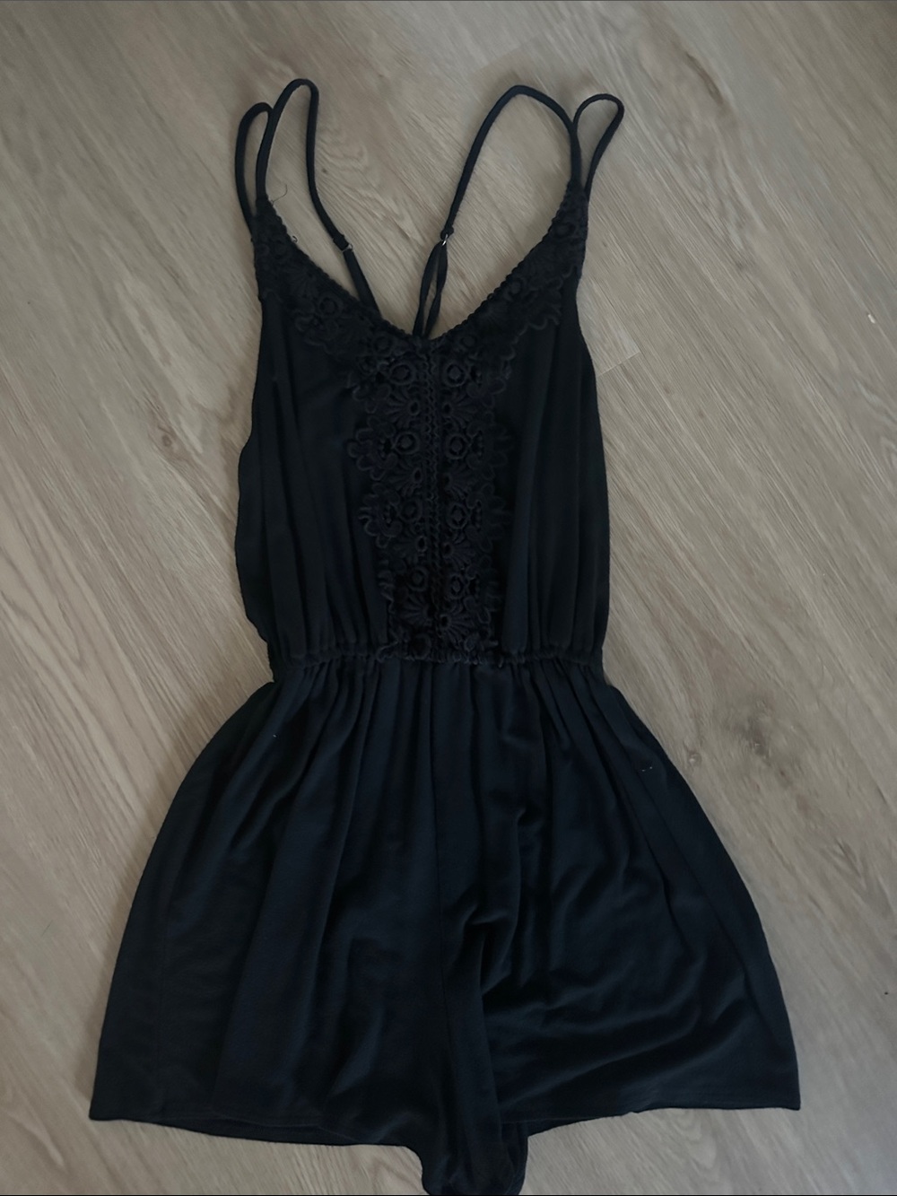 Hollister Black Lace-Trim Mini Romper Dress